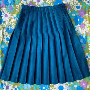 Vintage 1980s Green/Blue Wool Pleated Mini Skirt Tennis Skirt by Briggs New York